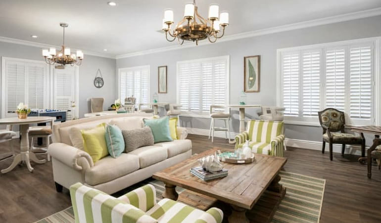 Plantation shutters in a great room
